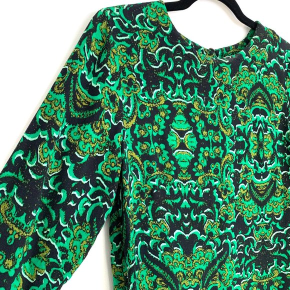 H&M Green Patterned Long Sleeve Dress Womens Size 8 - Picture 3 of 7